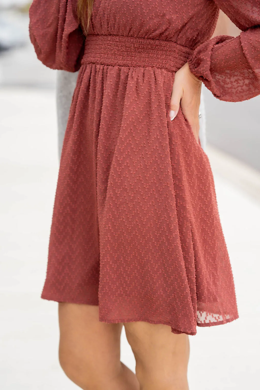 Textured Chevron Cinched Accents Dress