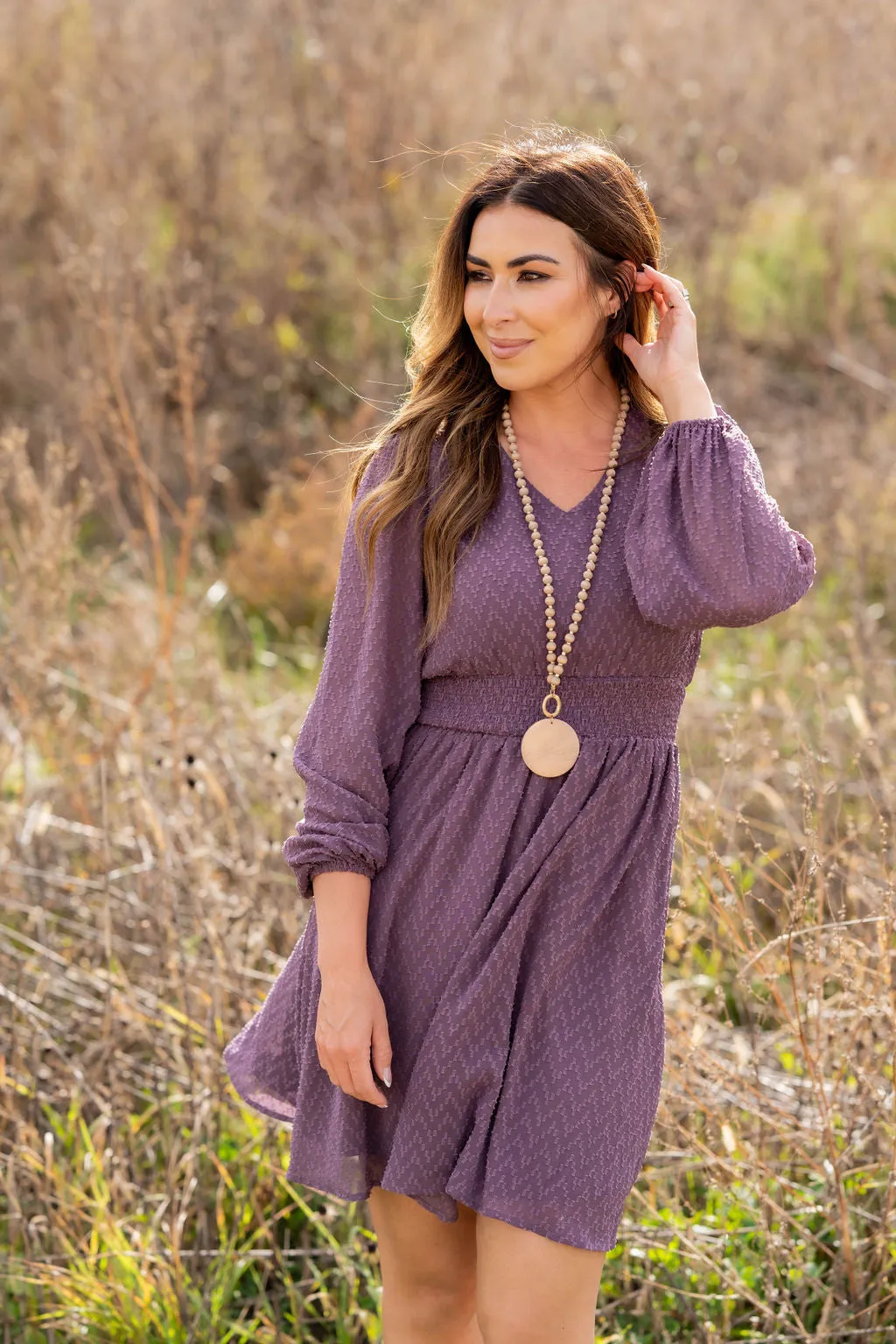 Textured Chevron Cinched Accents Dress