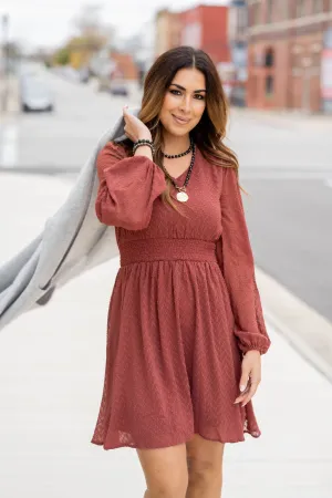 Textured Chevron Cinched Accents Dress