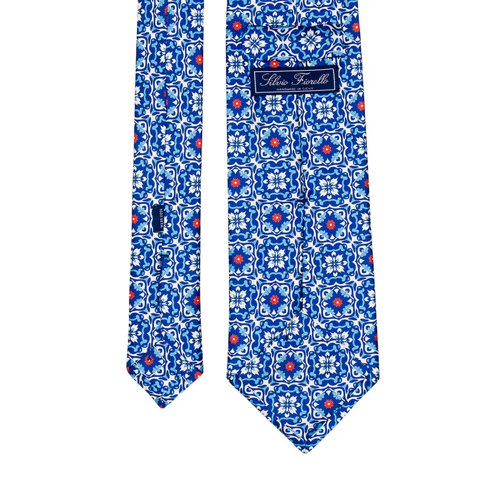 The Majolica of Taormina Blue Duchesse Silk Tie