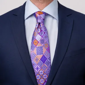 The Taormina Mosaic Purple and Orange Duchesse Silk Tie