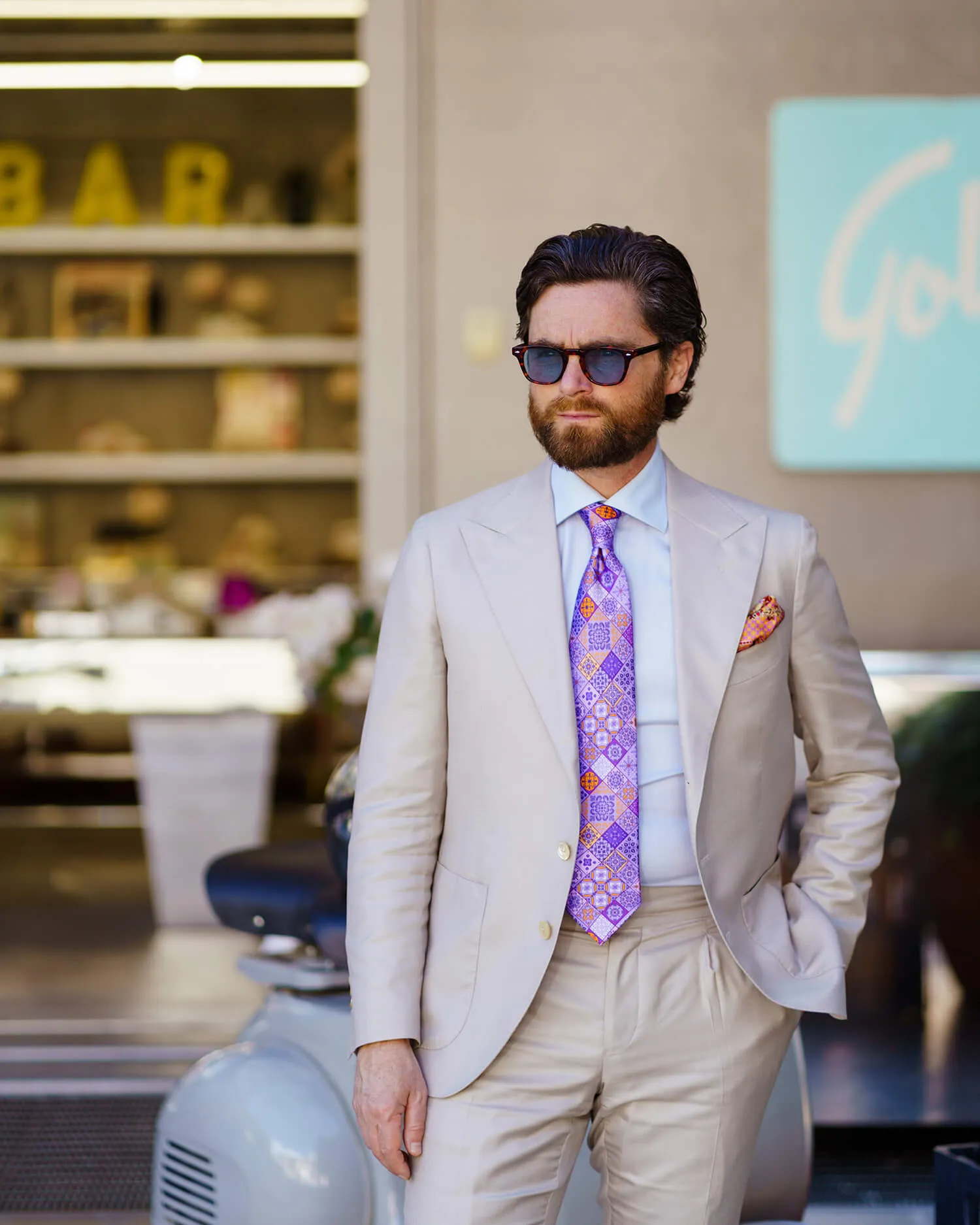 The Taormina Mosaic Purple and Orange Duchesse Silk Tie