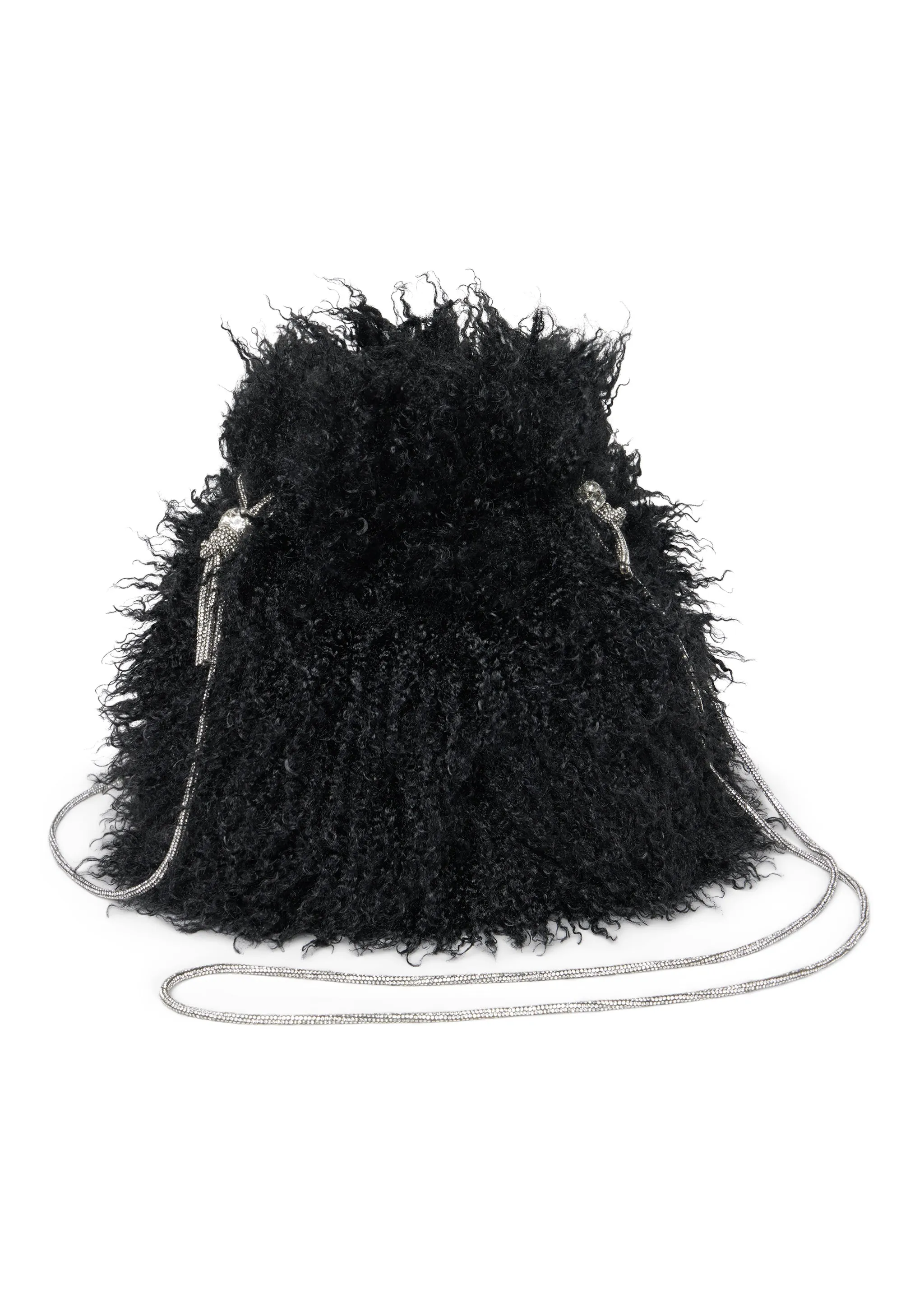 VIAVIA The Faux Mongolian Fur Rhinestone Strap Bag