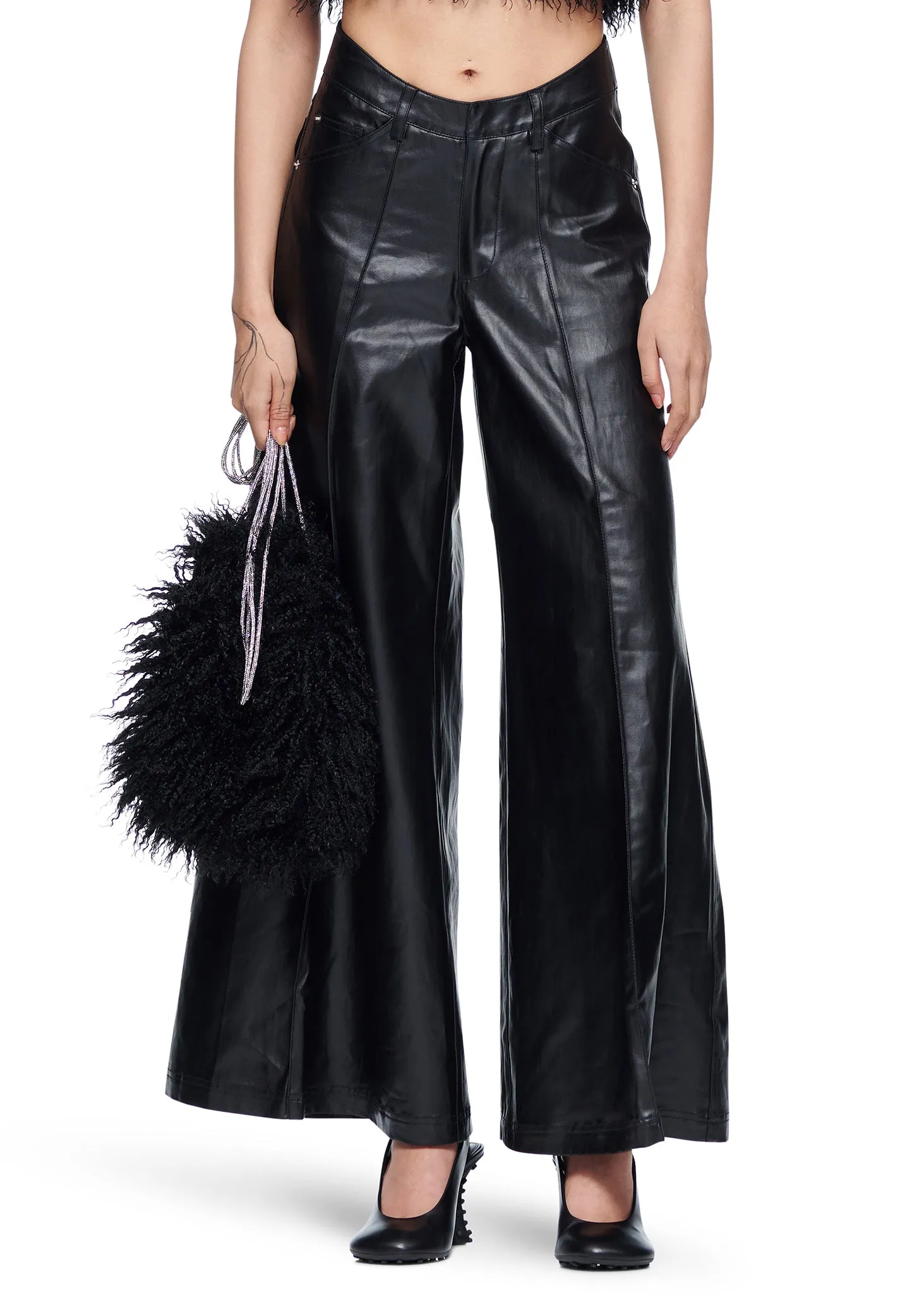 VIAVIA The Faux Mongolian Fur Rhinestone Strap Bag