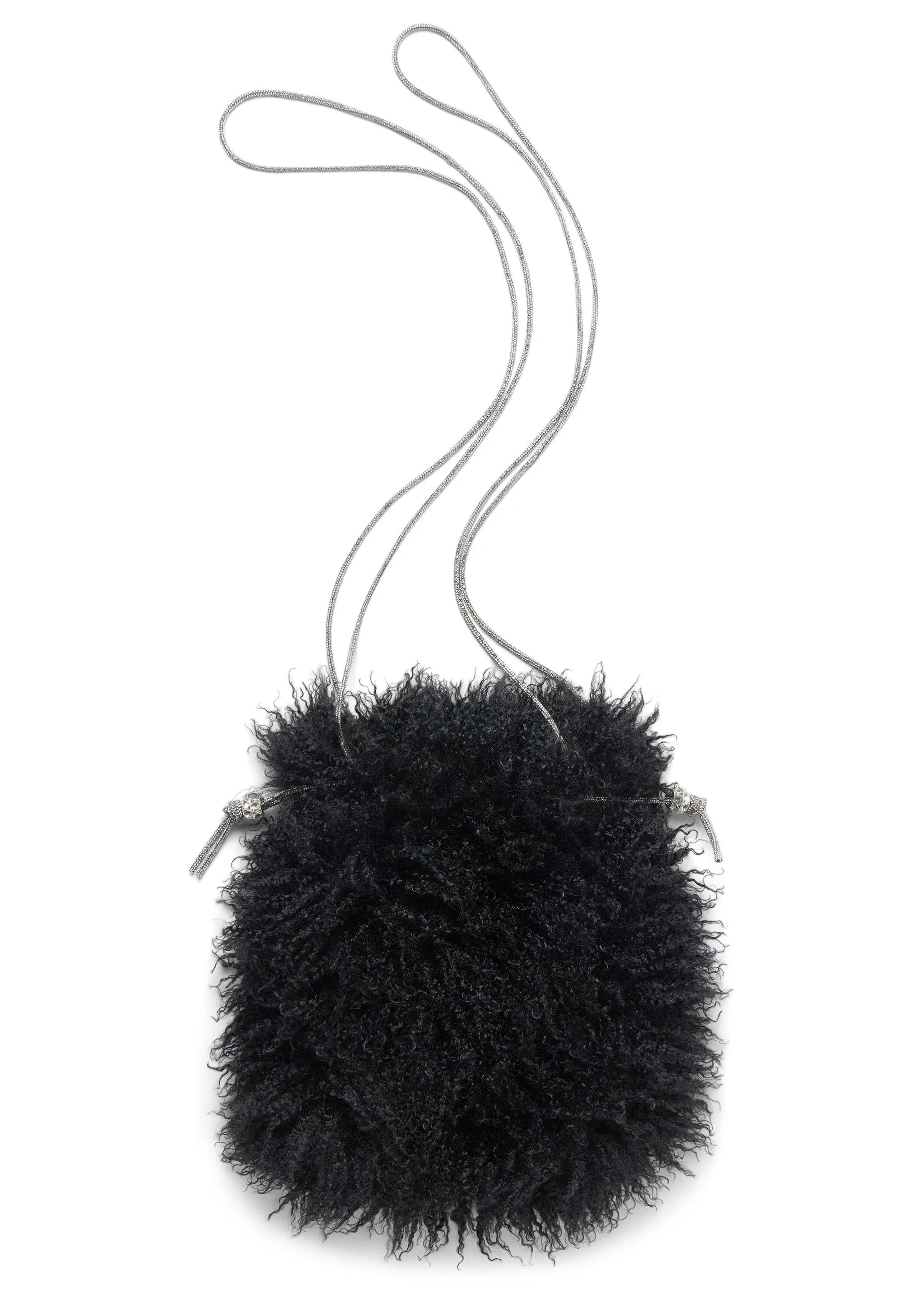 VIAVIA The Faux Mongolian Fur Rhinestone Strap Bag