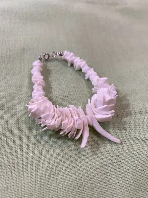Vintage Lavender Carved Shell Bracelet - Handcrafted Coastal Statement Jewelry