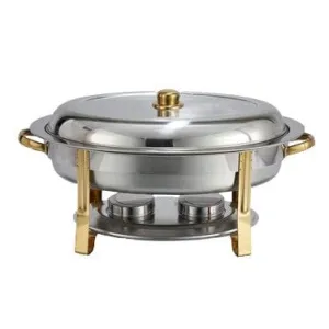Winco 202 Malibu Oval Chafer 6 Quart Stainless Steel with Gold Accents | Denson CFE