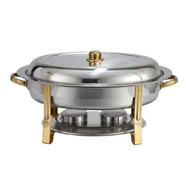 Winco 202 Malibu Oval Chafer 6 Quart Stainless Steel with Gold Accents | Denson CFE