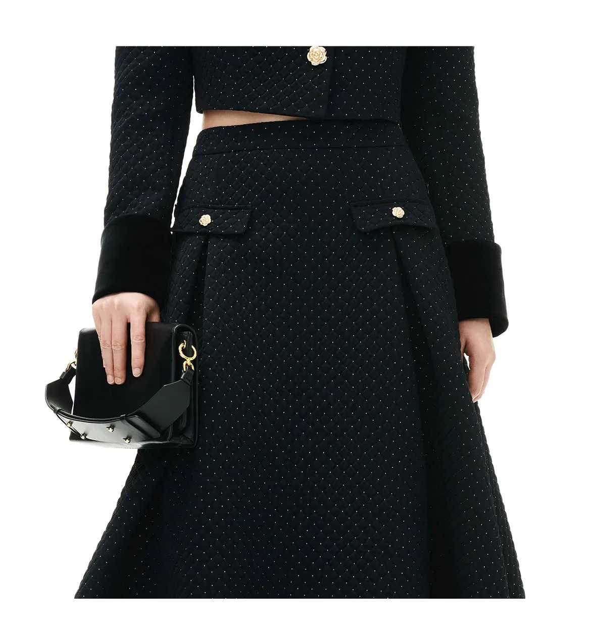 YES BY YESIR  Autumn winter retro elegant women's black gold palace suit - Jian