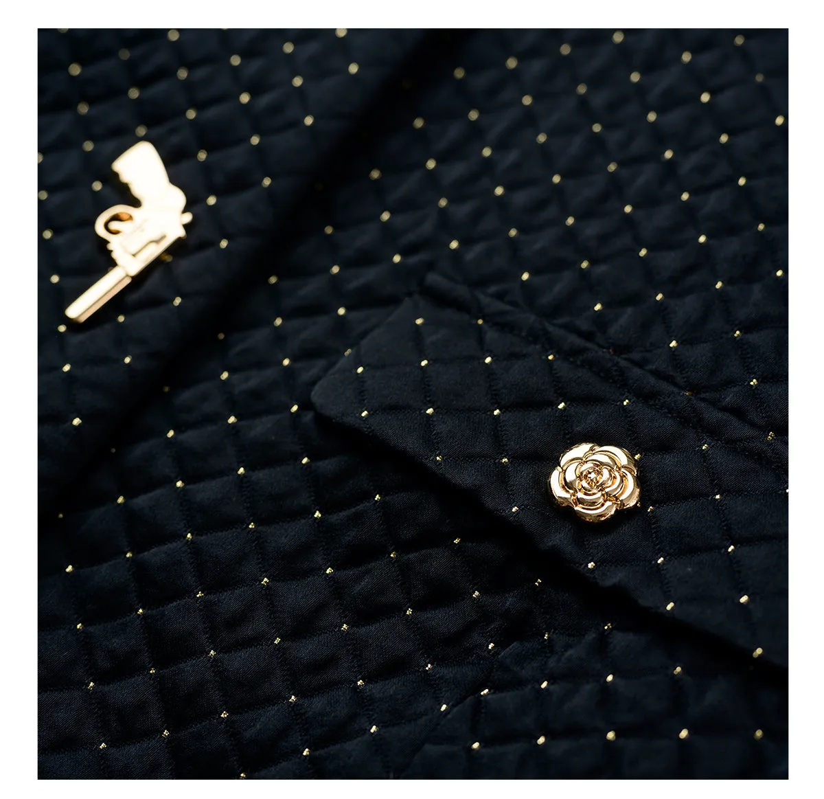 YES BY YESIR  Autumn winter retro elegant women's black gold palace suit - Jian