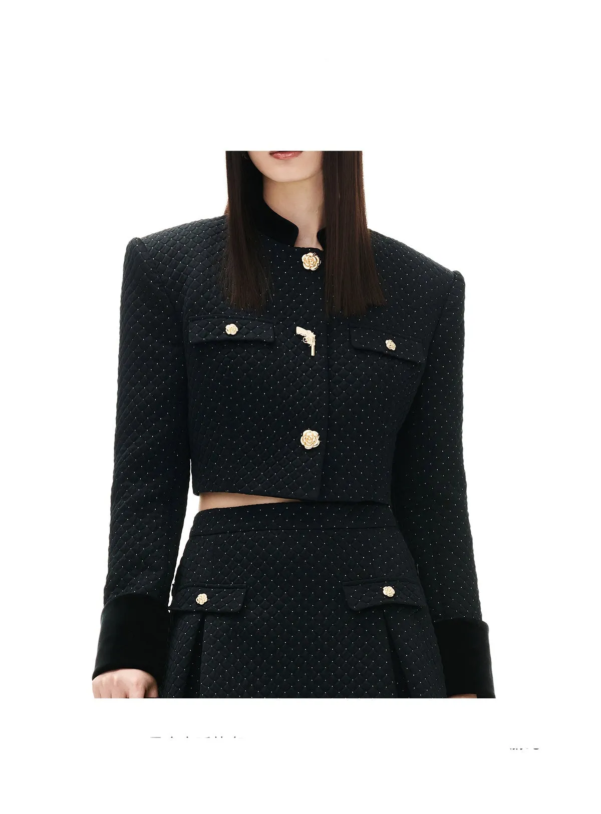 YES BY YESIR  Autumn winter retro elegant women's black gold palace suit - Jian