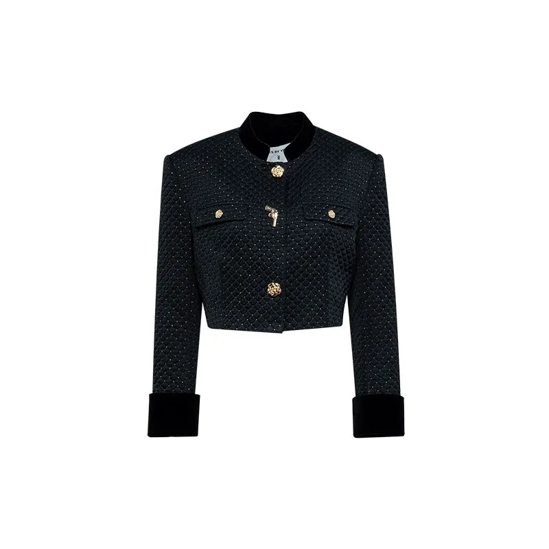YES BY YESIR  Autumn winter retro elegant women's black gold palace suit - Jian