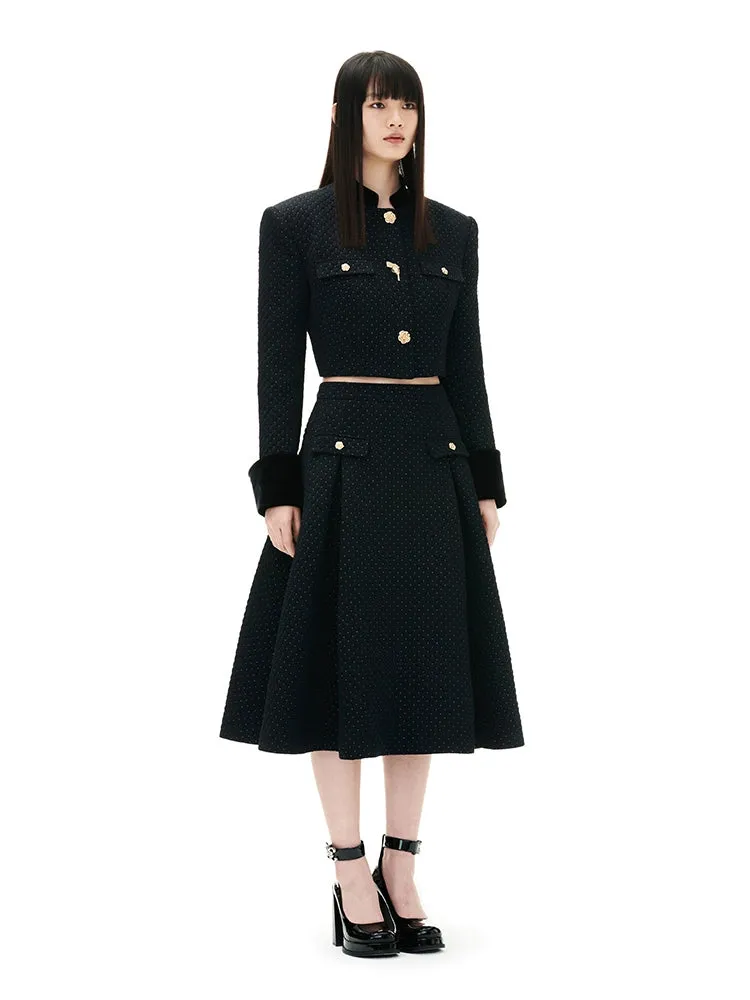 YES BY YESIR  Autumn winter retro elegant women's black gold palace suit - Jian