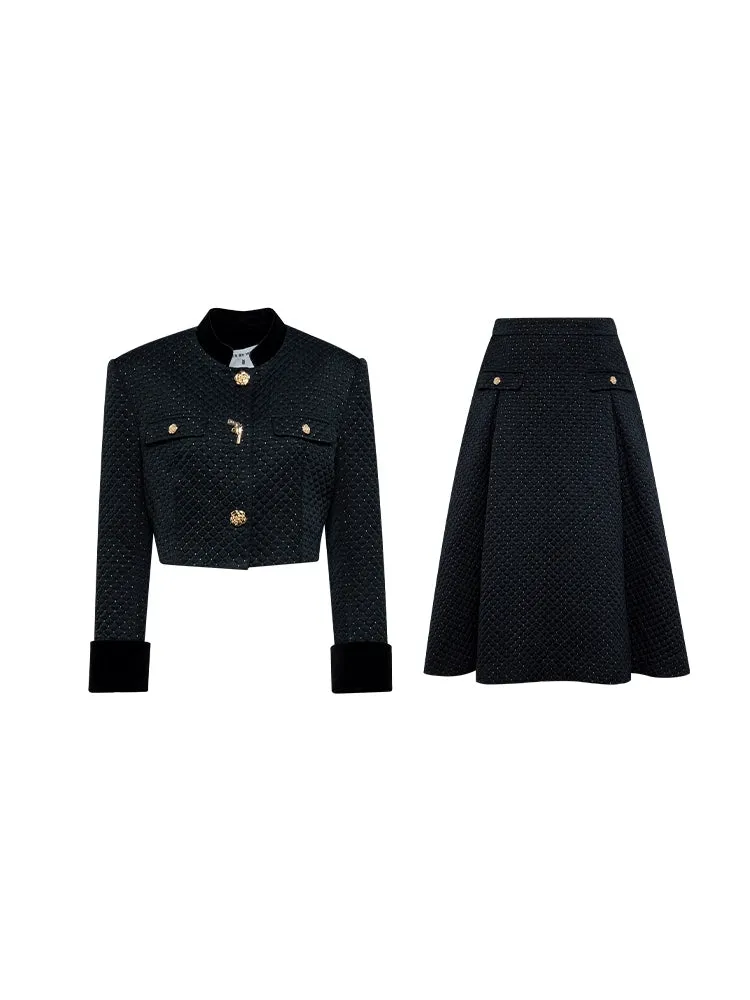 YES BY YESIR  Autumn winter retro elegant women's black gold palace suit - Jian